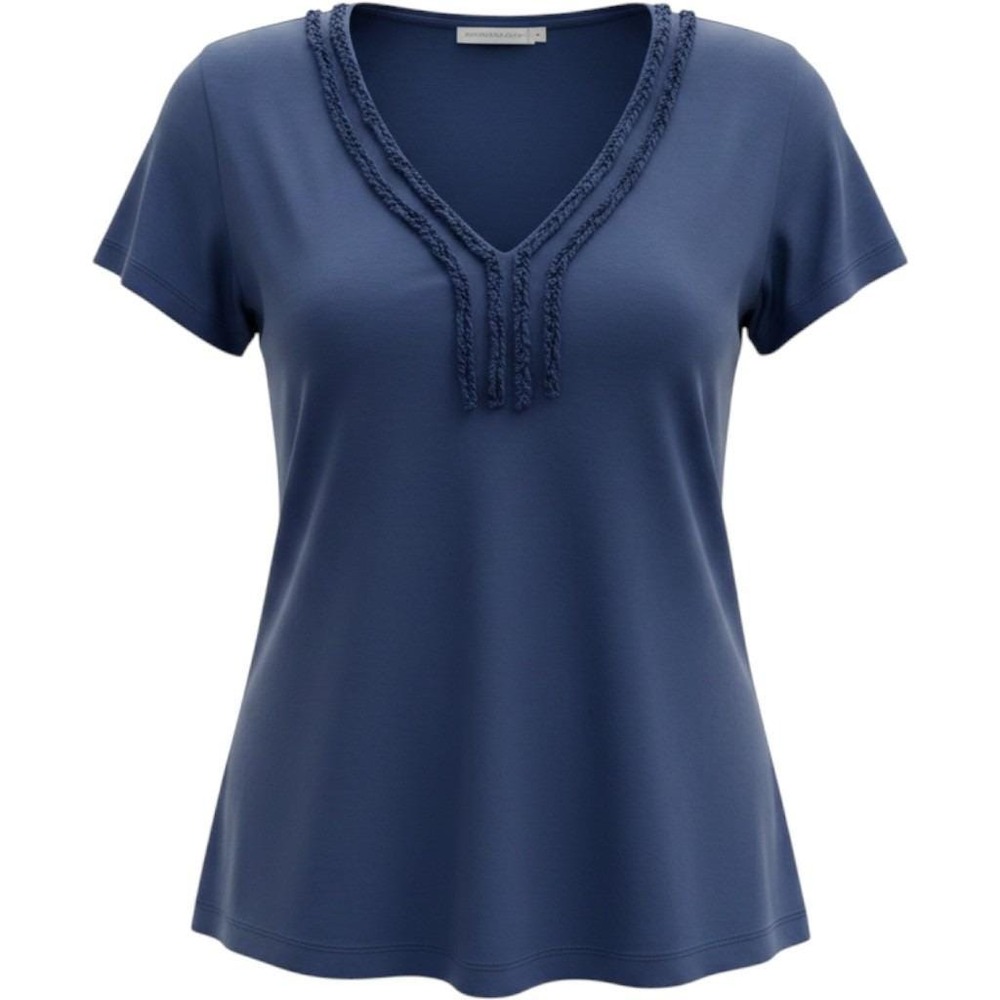 American Living Top Wms XL Navy Ruffle V-Neck Cotton Tee Classic Coastal Preppy